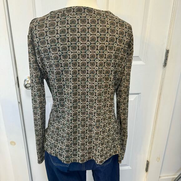 Vintage Y2K 90s Style NY&Co Ruched Mesh Top Brown Medallion Pattern Women's XL - Picture 10 of 14